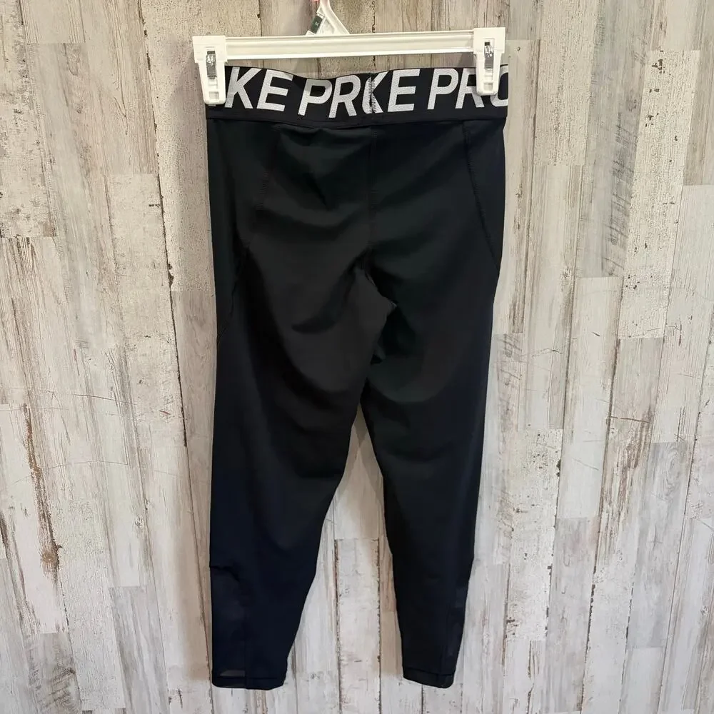 Nike Pro Mesh Logo Crop Training Tights AO9972 Black/White Womens Small
